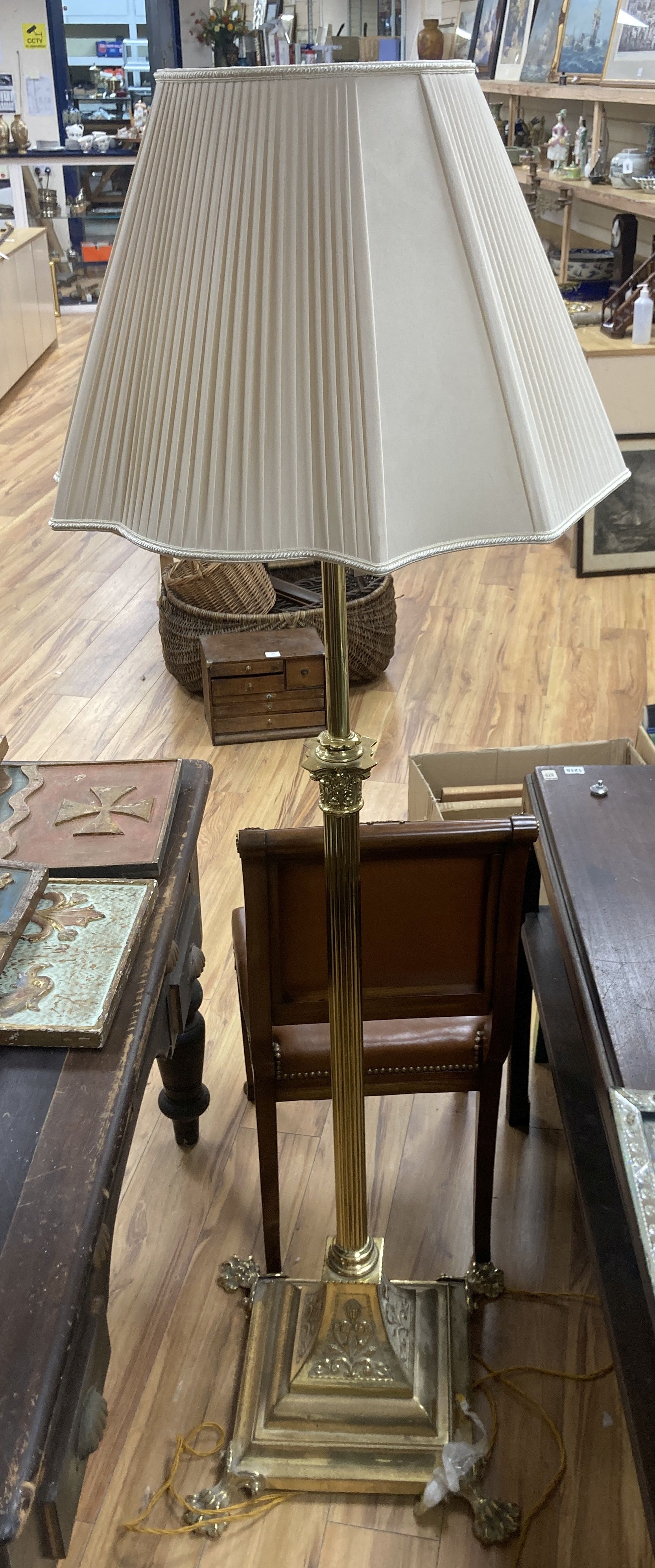 A Corinthian column brass telescopic standard lamp